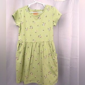 Green Floral Kids Dress-EUC